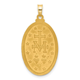 14K Yellow Gold Satin and Polished Miraculous Medal Solid Oval Pendant XR2117
