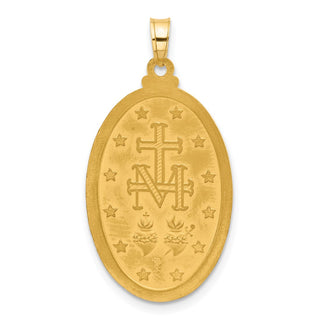 14k Yellow Gold & Miraculous Medal Solid Oval Pendant - 33 x 17.6mm, Polished, Satin & Brushed