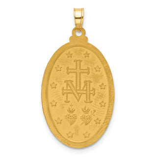 14k Yellow Gold & Miraculous Medal Solid Oval Pendant - 33 x 17.6mm, Polished, Satin & Brushed, Rhodium-Plated
