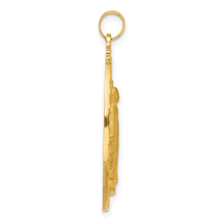 14k Yellow Gold & Miraculous Medal Solid Oval Pendant - 36.2 x 19.4mm, Polished, Satin & Brushed
