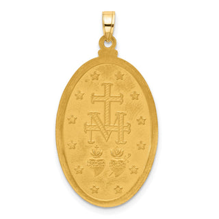 14K Yellow Gold Satin and Polished Miraculous Medal Solid Oval Pendant XR2119