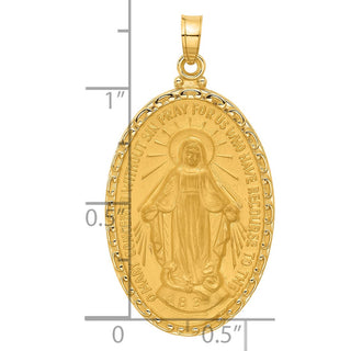 14k Yellow Gold & Miraculous Medal Solid Oval Pendant - 36.2 x 19.4mm, Polished, Satin & Brushed