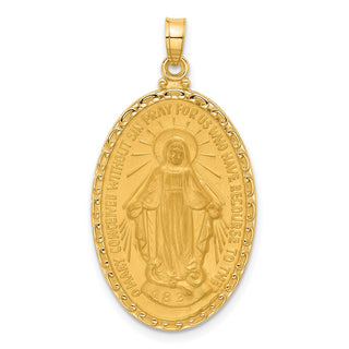 14K Yellow Gold Satin and Polished Miraculous Medal Solid Oval Pendant XR2119