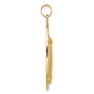 14K Yellow Gold with Rhodium-plating Satin and Polished Miraculous Medal Solid Oval Pendant XR2120