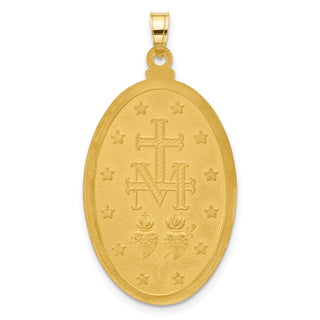 14K Yellow Gold with Rhodium-plating Satin and Polished Miraculous Medal Solid Oval Pendant XR2120