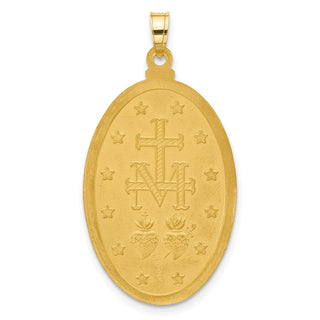 14K Yellow Gold with Rhodium-plating Satin and Polished Miraculous Medal Solid Oval Pendant XR2120