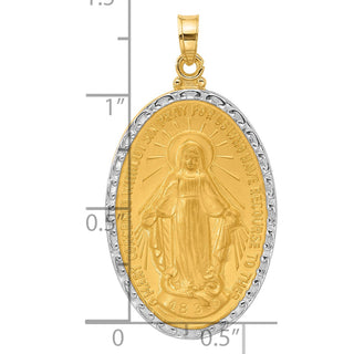14K Yellow Gold with Rhodium-plating Satin and Polished Miraculous Medal Solid Oval Pendant XR2120