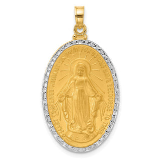 14K Yellow Gold with Rhodium-plating Satin and Polished Miraculous Medal Solid Oval Pendant XR2120