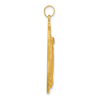 14k Yellow Gold & Miraculous Medal Solid Oval Pendant - 37.7 x 21.2mm, Polished, Satin & Brushed