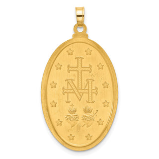 14K Yellow Gold Satin and Polished Miraculous Medal Solid Oval Pendant XR2121