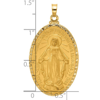 14K Yellow Gold Satin and Polished Miraculous Medal Solid Oval Pendant XR2121