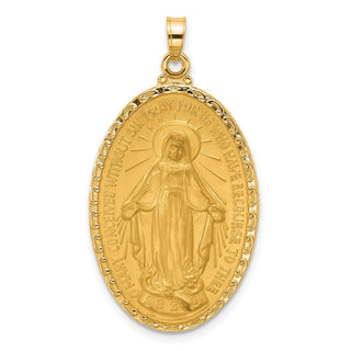 14K Yellow Gold Satin and Polished Miraculous Medal Solid Oval Pendant XR2121