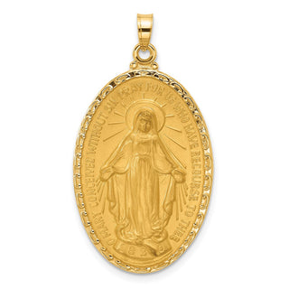 14k Yellow Gold & Miraculous Medal Solid Oval Pendant - 37.7 x 21.2mm, Polished, Satin & Brushed