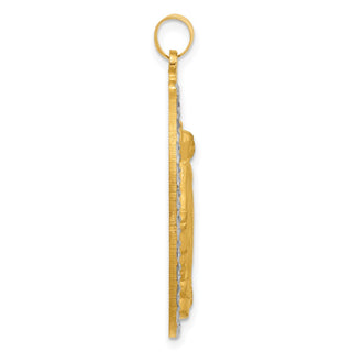 14K Yellow Gold with Rhodium-plating Satin and Polished Miraculous Medal Solid Oval Pendant XR2122