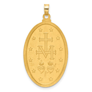 14K Yellow Gold with Rhodium-plating Satin and Polished Miraculous Medal Solid Oval Pendant XR2122