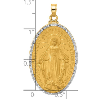 14K Yellow Gold with Rhodium-plating Satin and Polished Miraculous Medal Solid Oval Pendant XR2122