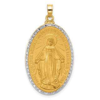 14K Yellow Gold with Rhodium-plating Satin and Polished Miraculous Medal Solid Oval Pendant XR2122