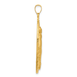 14k Yellow Gold & Miraculous Medal Solid Oval Pendant - 45 x 23.9mm, Polished, Satin & Brushed