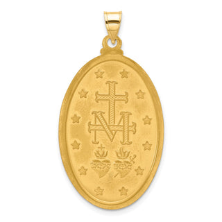 14K Yellow Gold Satin and Polished Miraculous Medal Solid Oval Pendant XR2123