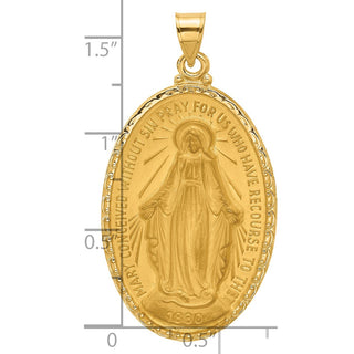 14K Yellow Gold Satin and Polished Miraculous Medal Solid Oval Pendant XR2123
