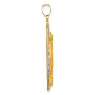 14K Yellow Gold with Rhodium-plating Satin and Polished Miraculous Medal Solid Oval Pendant XR2124