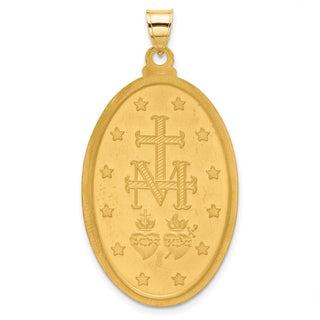 14K Yellow Gold with Rhodium-plating Satin and Polished Miraculous Medal Solid Oval Pendant XR2124