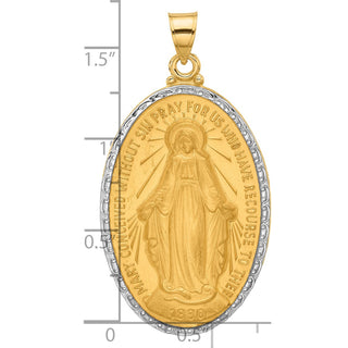 14K Yellow Gold with Rhodium-plating Satin and Polished Miraculous Medal Solid Oval Pendant XR2124
