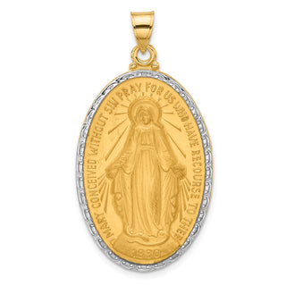 14K Yellow Gold with Rhodium-plating Satin and Polished Miraculous Medal Solid Oval Pendant XR2124