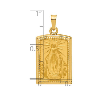 14K Yellow Gold Rectangular Hollow Miraculous Medal Pendant