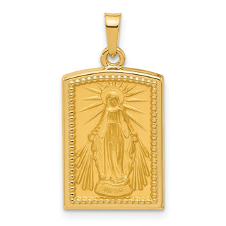 14K Yellow Gold Rectangular Hollow Miraculous Medal Pendant