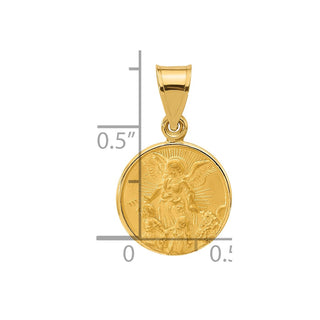 14K Yellow Gold Polished and Satin Solid Our Guardian Angel Medal Pendant
