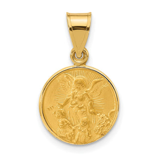 14K Yellow Gold Polished and Satin Solid Our Guardian Angel Medal Pendant