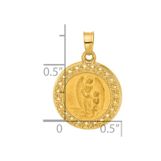 14K Yellow Gold Hollow Our Guardian Angel Medal Pendant
