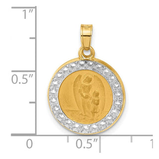 14K Yellow Gold and White Rhodium-plating Hollow Our Guardian Angel Medal Pendant