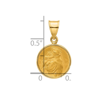 14K Yellow Gold Polished and Satin St. Anthony Medal Pendant