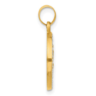 14K Yellow Gold with Rhodium-plating Satin and Polished St Anthony Medal Circle Pendant