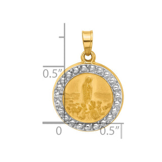 14K Yellow Gold with Rhodium-plating Satin and Polished St Anthony Medal Circle Pendant