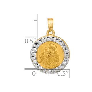 14K Yellow Gold with White Rhodium-plating Hollow St. Anthony Medal Pendant