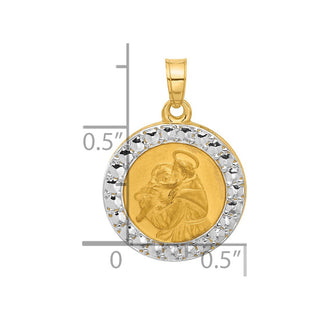 14K Yellow Gold with White Rhodium-plating Hollow St. Anthony Medal Pendant