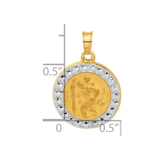 14K Yellow Gold with White Rhodium-plating Hollow St. Christopher Medal Pendant