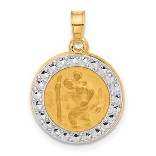 14K Yellow Gold with White Rhodium-plating Hollow St. Christopher Medal Pendant