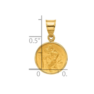 14K Yellow Gold Polished and Satin St. Christopher Medal Pendant