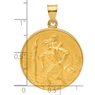 14K Yellow Gold Polished and Satin Solid St. Christopher Medal Pendant