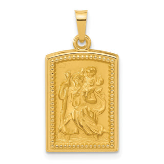 14K Yellow Gold Rectangular Hollow St. Christopher Medal Pendant