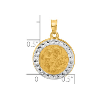 14K Yellow Gold with White Rhodium-plating Hollow St. Joseph Medal Pendant
