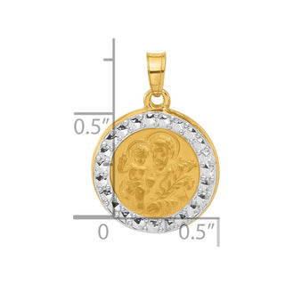 14K Yellow Gold with White Rhodium-plating Hollow St. Joseph Medal Pendant