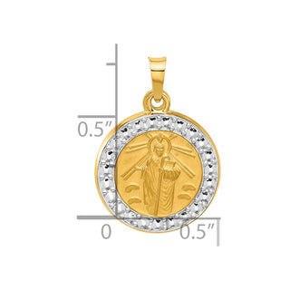14K Yellow Gold with White Rhodium-plating Hollow St. Jude Thaddeus Medal Pendant
