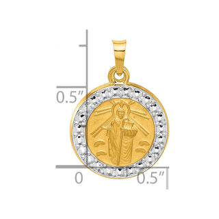 14K Yellow Gold with White Rhodium-plating Hollow St. Jude Thaddeus Medal Pendant