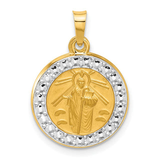 14K Yellow Gold with White Rhodium-plating Hollow St. Jude Thaddeus Medal Pendant