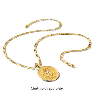 14k Yellow Gold & Solid St. Michael Medal Pendant - 32.5 x 24.4mm, Polished, Satin & Brushed